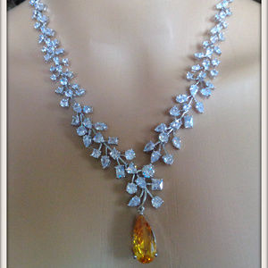 18K White Gold Over yellow Certine Necklace Earrin